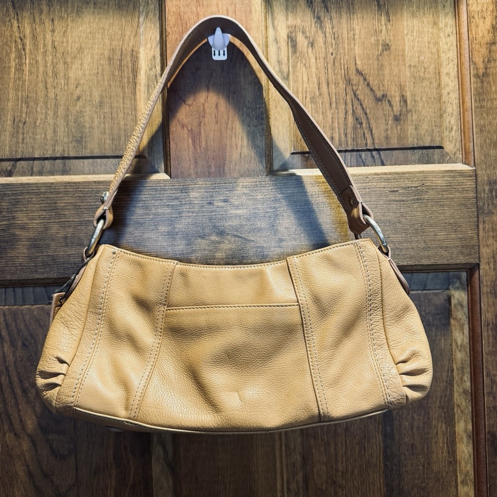 Liz Claiborne Tan Brown Leather Hobo Shoulder Bag Floral Lining Y2K Purse